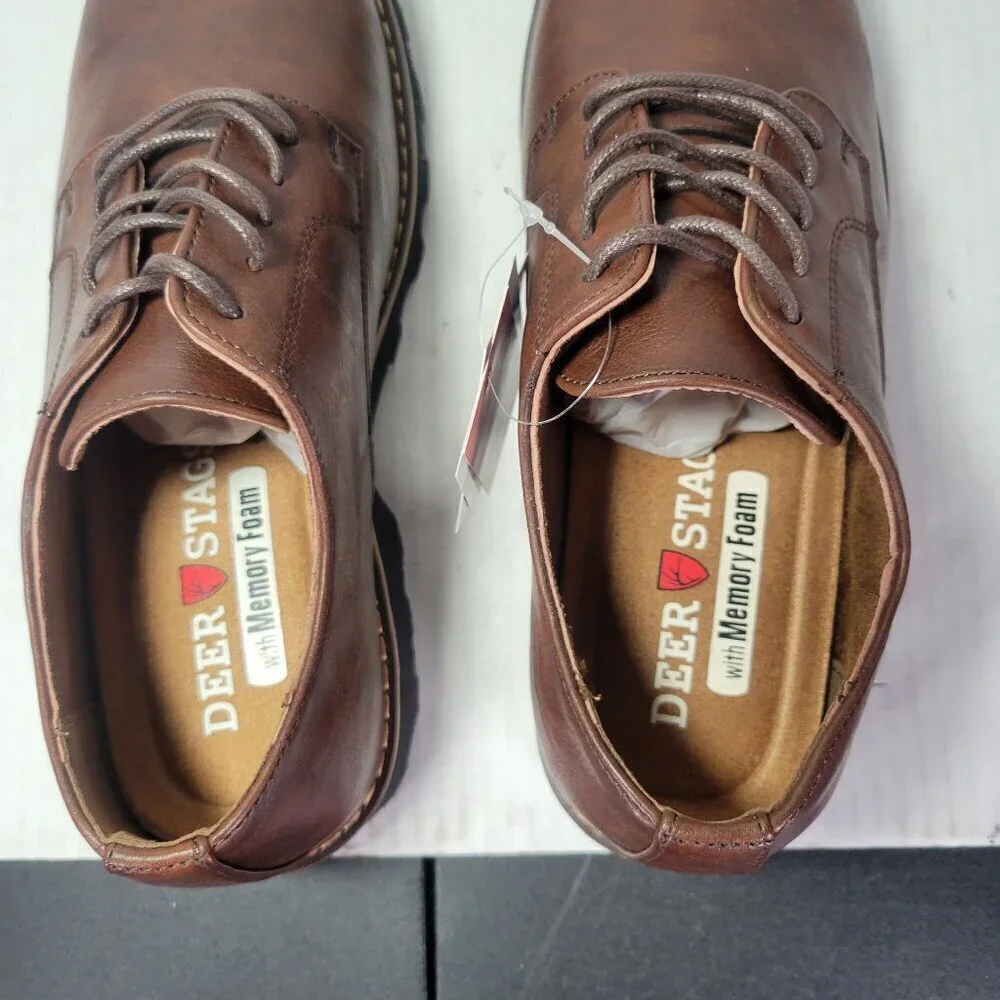 Deer Stags Men Benjamin Oxford Brown Faux Leather Lace-Up Dress Shoes Size 8W